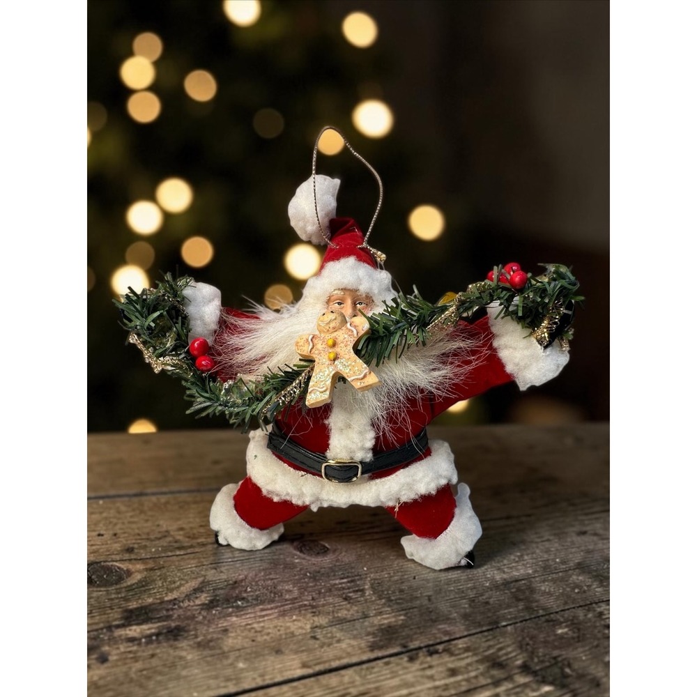Kitsch Santa Ornament 6" Red Star Shape Gingerbread